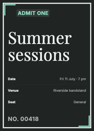 Event ticket · Charcoal dark · Editorial