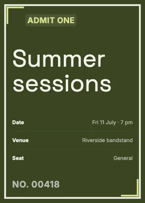Event ticket · Olive dark · Grotesk