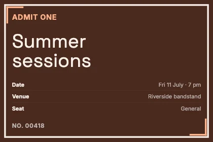 Event ticket · Sunset dark · Grotesk